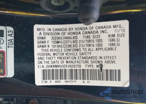 2014 Honda Cr-V Lx z USA, uszkodzony, nr VIN 2HKRM4H32EH626709